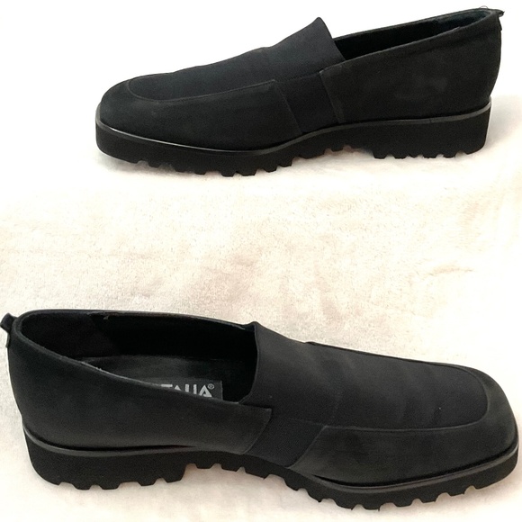 Black Aquatalia by Marvin K Suede Stretchy Slip On Comfort Platform Loafer Sz 9 - Picture 2 of 13